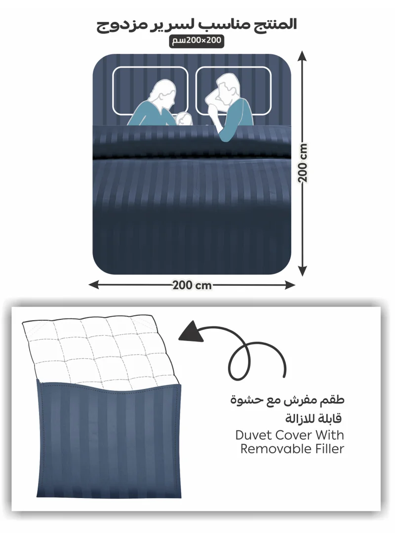 Donetella Mood Indigo Hotel Striped Comforter Set, Fits 200x200 cm Size Bed, Removable Duvet Filler Included, 8-Pcs King Size, 350 GSM Filling.  | Best Price UAE